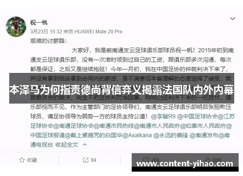 本泽马为何指责德尚背信弃义揭露法国队内外内幕